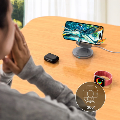 Cargador inalámbrico 3 en 1 - Plegable y rotación 360º